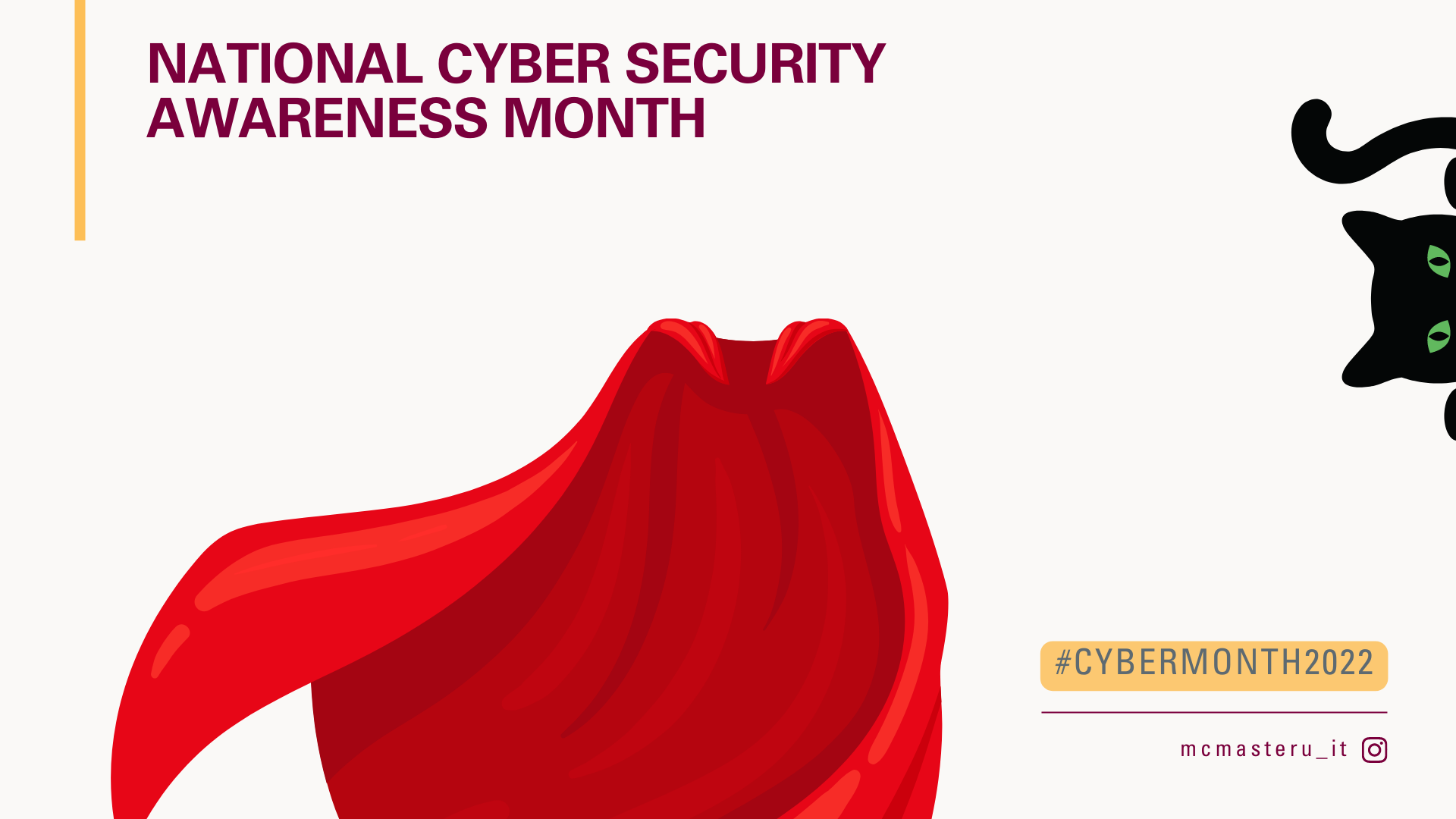 National Cyber Security Awareness Month 2022 with cape and cyber cat background