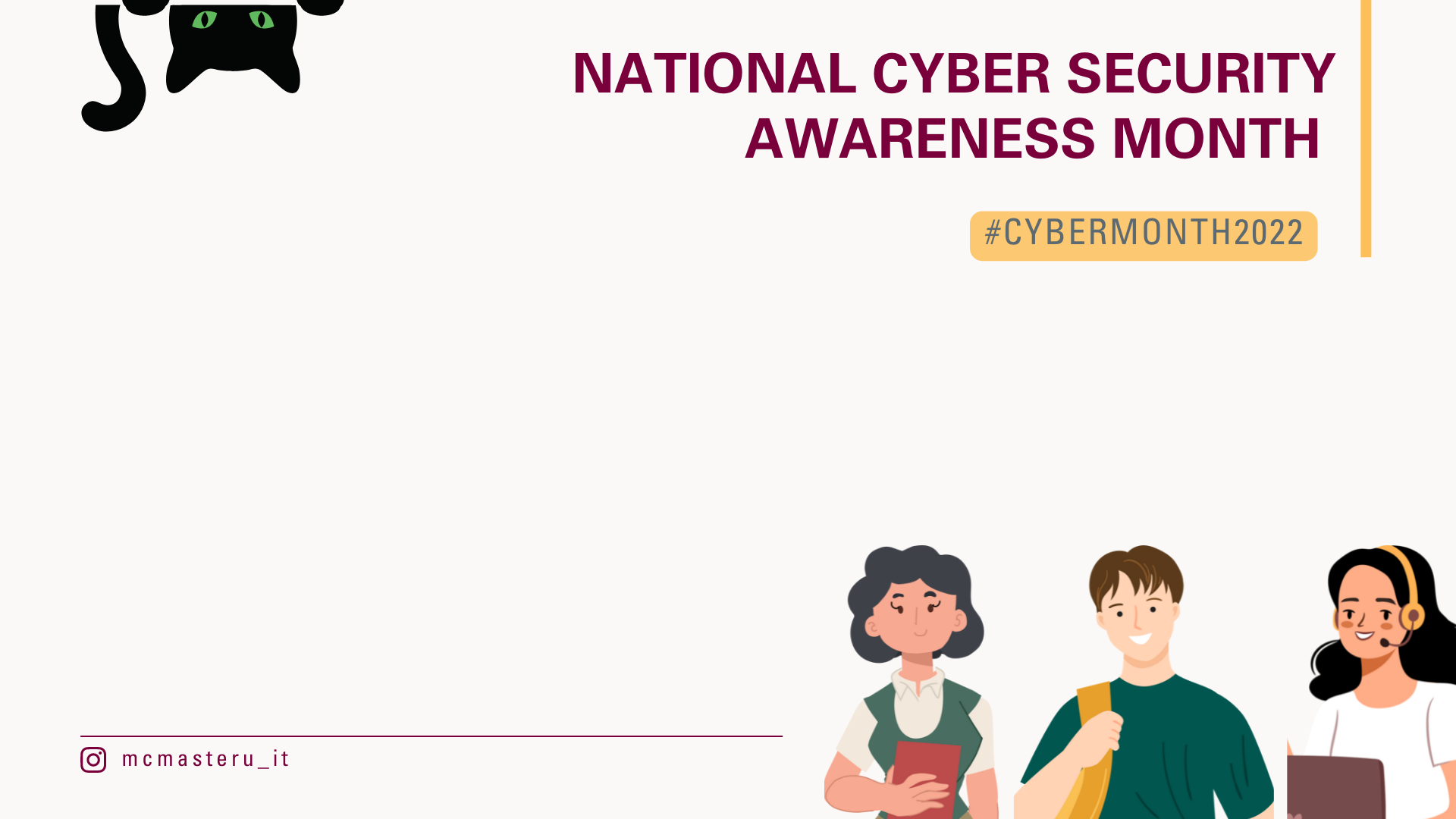 National Cyber Security Awareness Month 2022 with characters and cybercat background